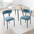 Dining Chairs Set Of 2,Round Upholstered Sherpa Fabric Dining Room Chairs With Curved Backrest,Mid Century Modern Accent Chairs With Black Metal Adjustable Legs For Dining Room,Living Room,Kitchen Light Blue Foam Polyester
