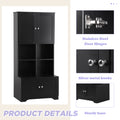 Tall And Wide Bathroom Floor Storage Cabinet, Bathroom Storage Unit, Freestanding Cabinet With 4 Doors, Adjustable Shelves, Open Multi Layer Shelves, Black Black Mdf