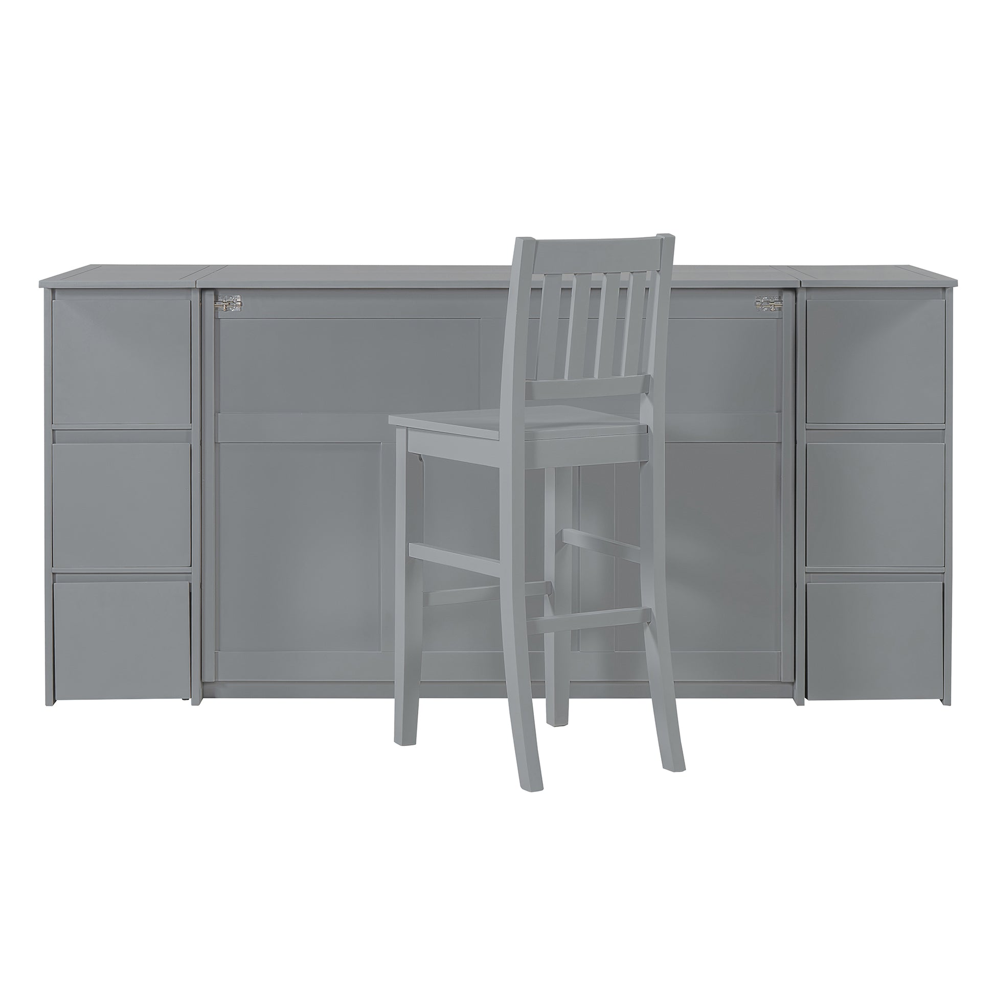 Full Size Murphy Bed With Drawers, Cabinets And Usb Ports,Gray Full Gray Mdf Lvl