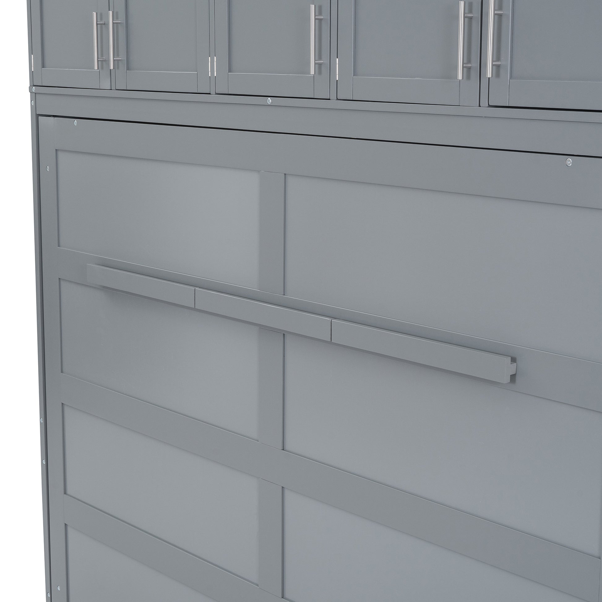 Full Size Murphy Bed Wall Bed With Top Cabinets,Gray Full Gray Plywood