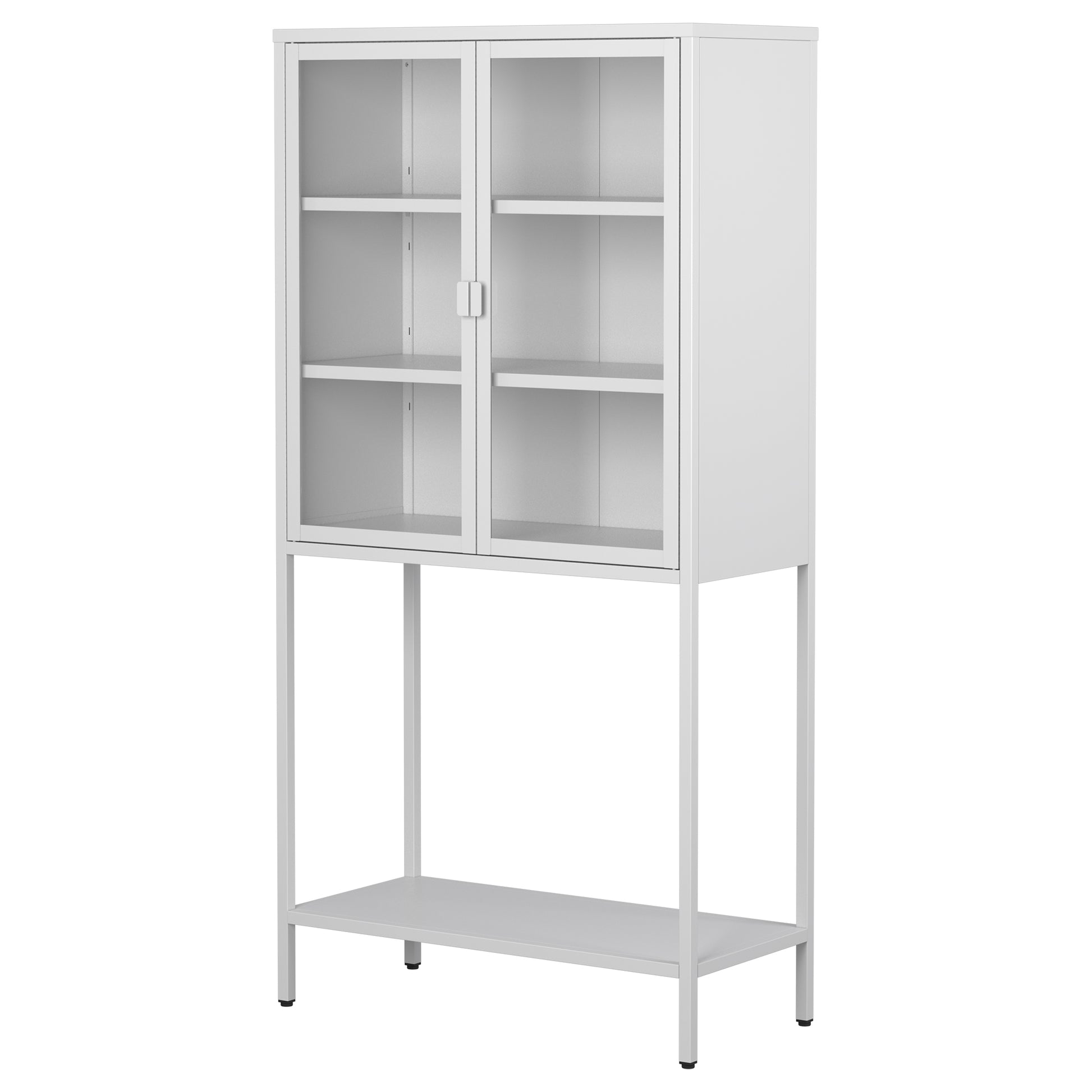 59"H Heavy Duty Metal Storage Cabinet, Display Storage Cabinet With Glass Doors And 2 Adjustable Shelves, Tall Bookcase Modern Bookshelf Cabinet For Home Office, Living Room, Pantry Accent Chests 1 2 Shelves Antique White Primary Living Space Glass Doors