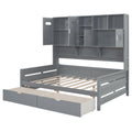 Full Size Wooden Daybed With 2 Drawers, And All In One Cabinet And Shelf, Gray Full Gray Wood