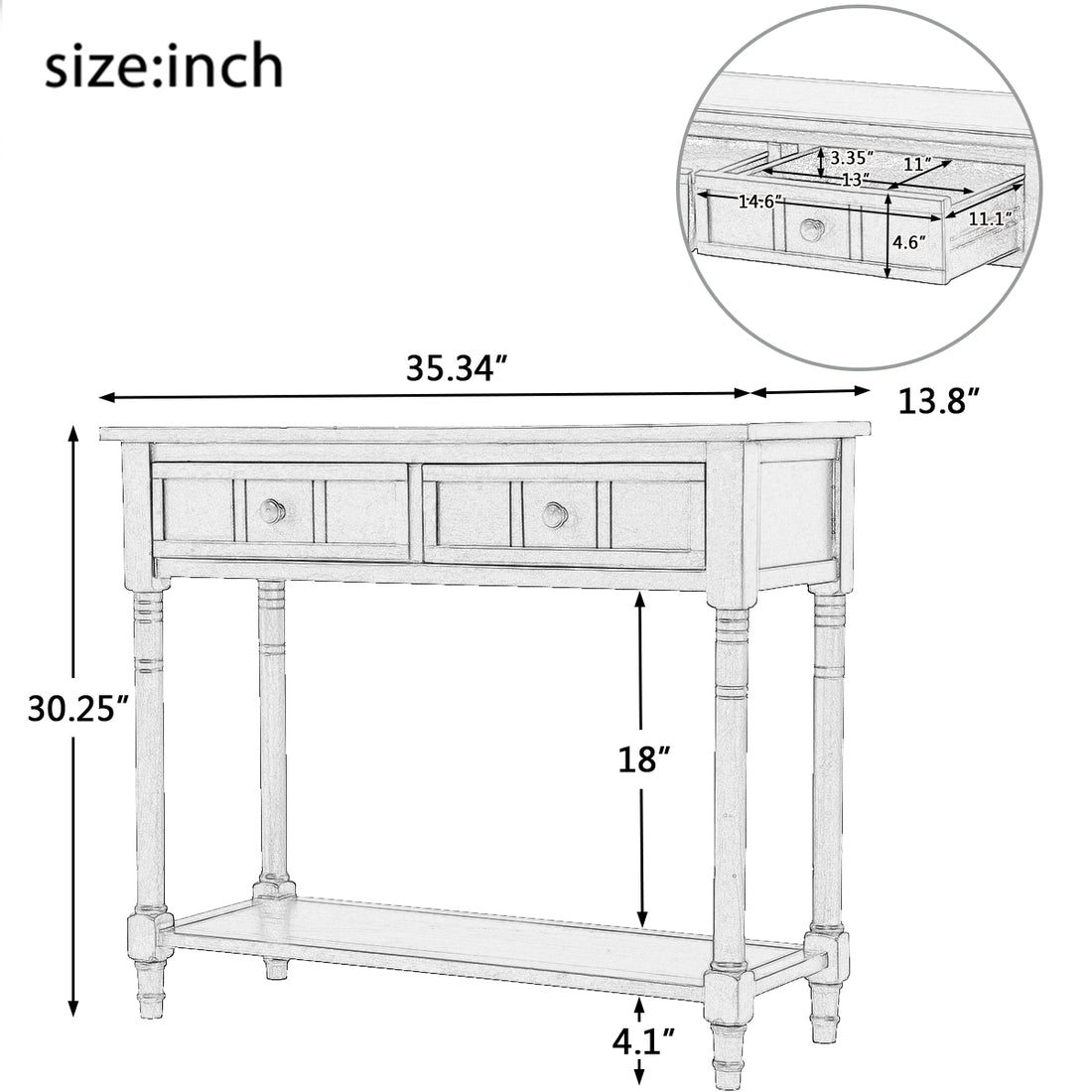 Daisy Series Console Table Traditional Design With Two Drawers And Bottom Shelf Ivory White Ivory Solid Wood