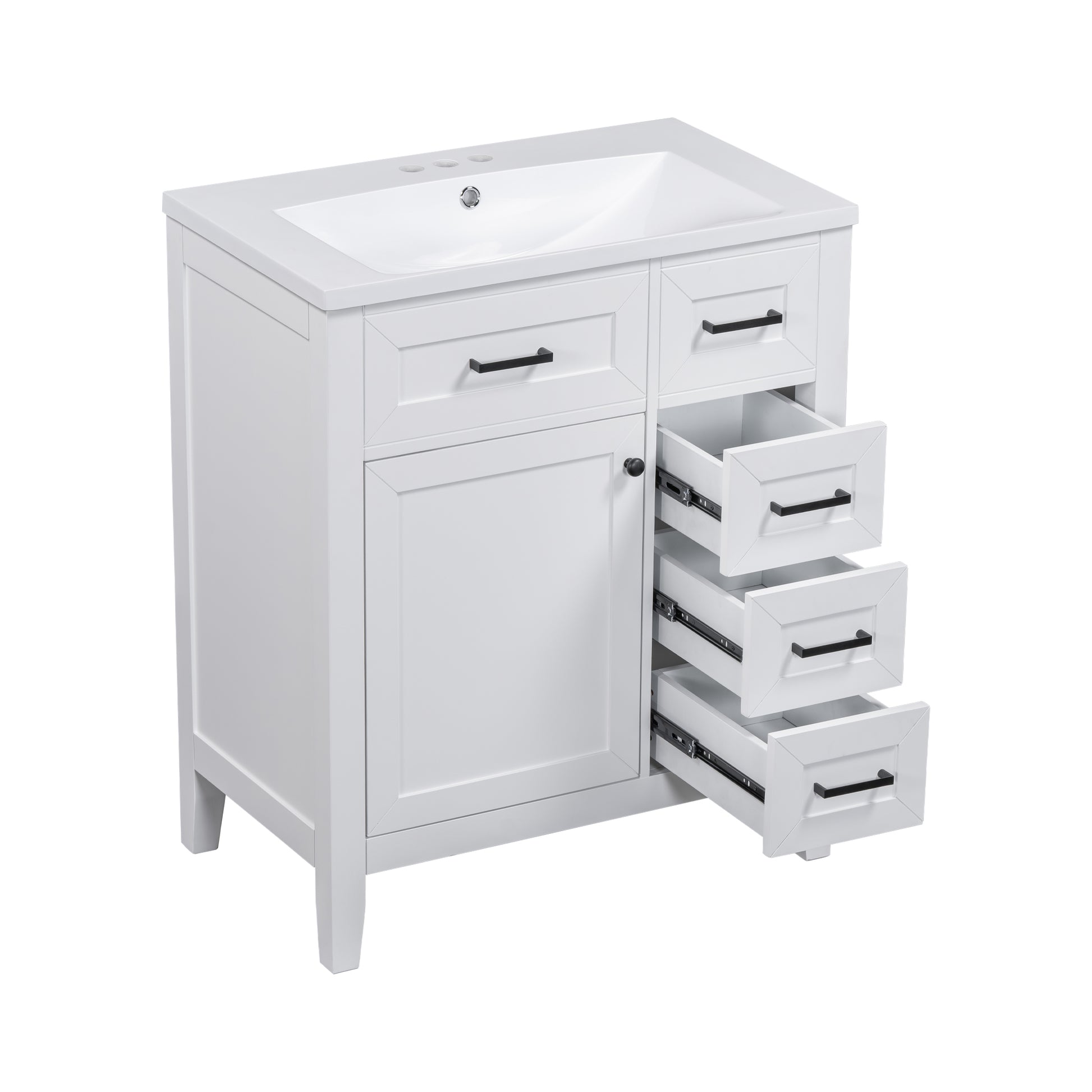 30" Bathroom Vanity With Sink Combo, White Bathroom Cabinet With Drawers, Solid Frame And Mdf Board Old Sku:N725S999222K White Solid Wood Mdf