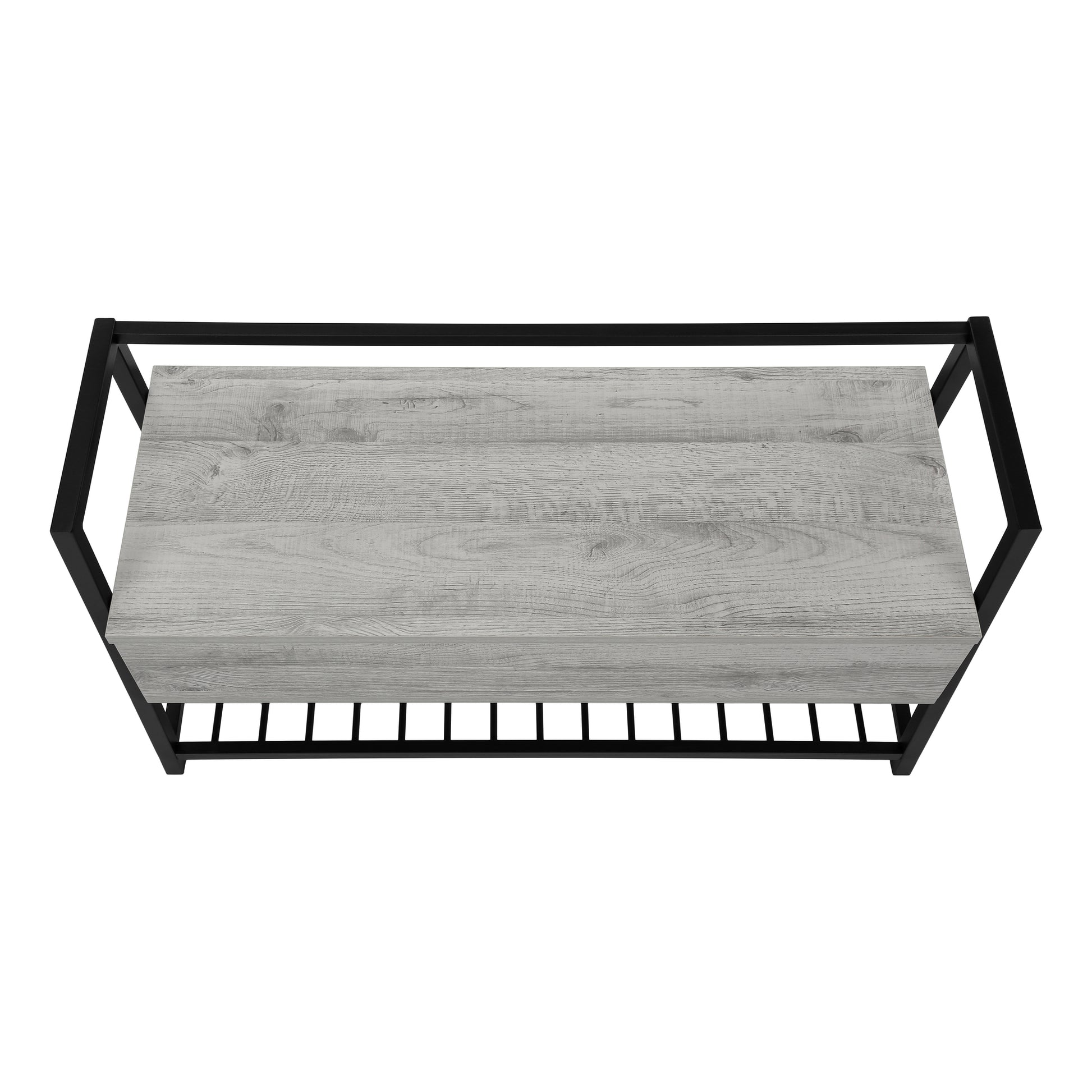 Bench, Entryway, Hallway, Storage, 42" Rectangular, Grey Laminate, Black Metal, Contemporary, Modern Grey Mdf