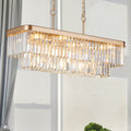 Chandeliers,Rectangular Crystal Chandelier Adjustable,E12 Modern Industrial Crystal Lights,Farmhouse Iron Ceiling Hanging Light For Kitchen Living Room Bedroom Gold Bulb Not Included Gold Crystal Iron