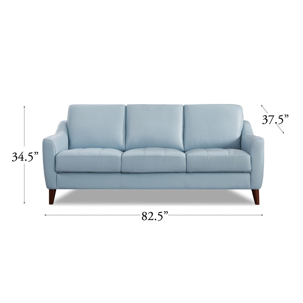 Ersa Leather Sofa Blue Memory Foam Genuine Leather 3 Seat