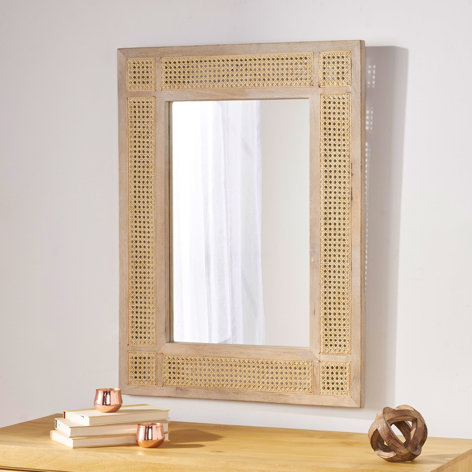 Mango Wood Mdf Cane Fitted Mirror Natural Wood