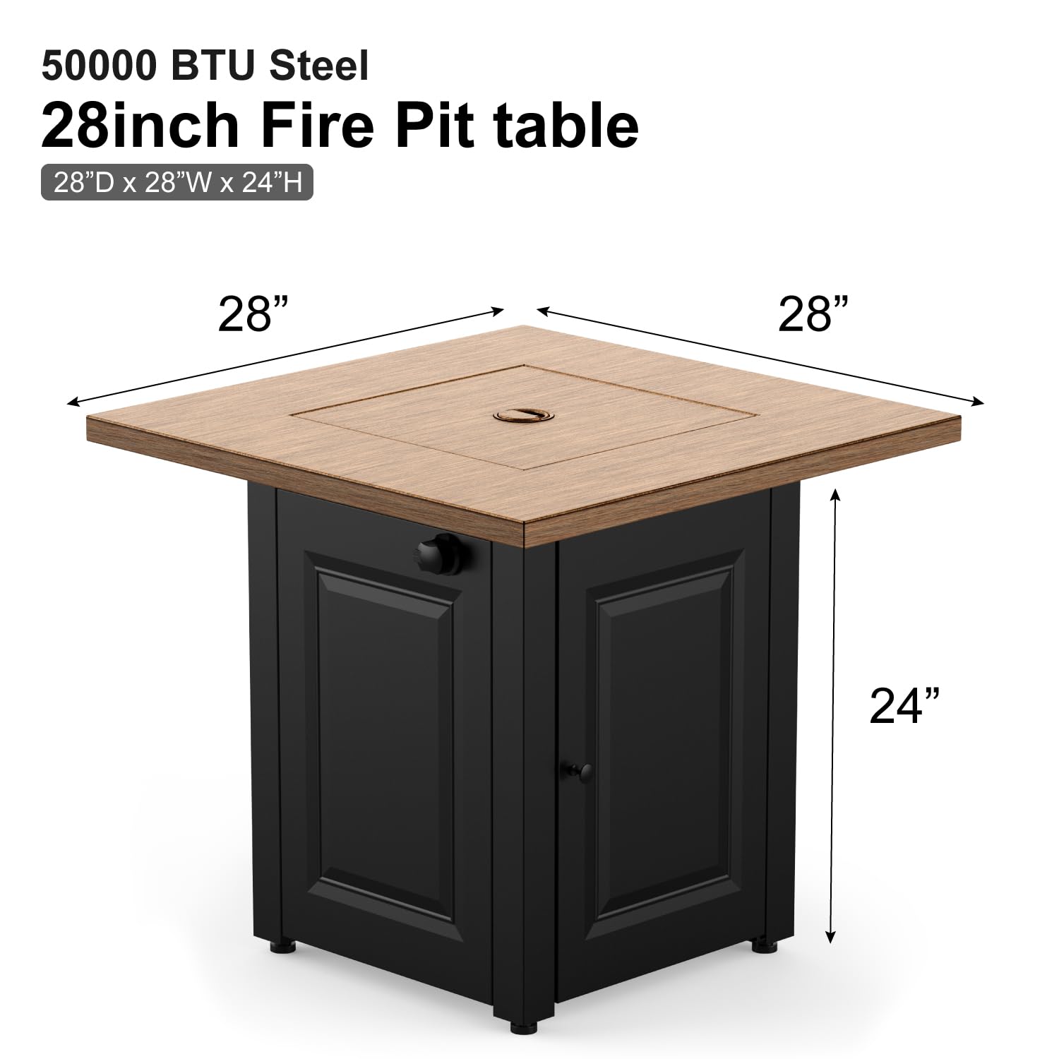 28In Gas Fire Pit Table, 50000 Btu Propane Fire Pit Table With Lid & Lava Rocks, Flame Out Protection,Wood Grain Black Black Steel