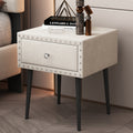 Modern Nightstands Set Of 2 With Drawer And Crystal Handle, Elegant Rivet Velvet Design Bedside Table For Bedroom, Beige Beige 1 Drawer Bedside Cabinet Mdf