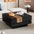 31.4'' X 31.4'' Square Coffee Table With Sliding Tabletop, High Gloss Center Table With Hidden Storage Compartment, Extendable Cocktail Table With Walnut Grain Finish For Living Room, Black Black Square Mdf