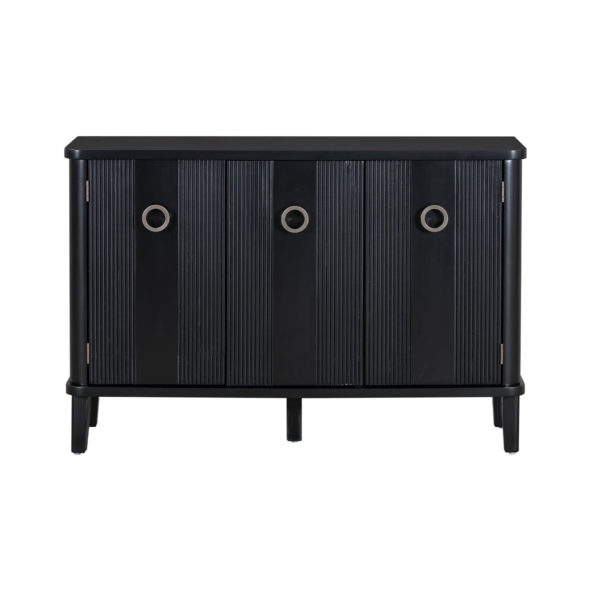 Simple And Atmospheric Solid Wood Veneer Fraxinus Mandschuric Cabinet With Three Acacia Solid Doors,Adjustable, Suitable For Study, Corridors,And Entrances. Black Mdf