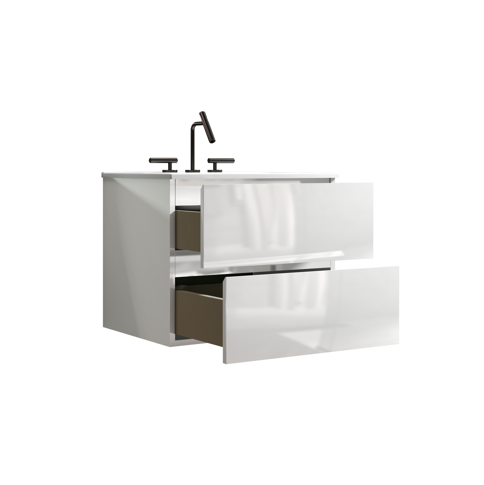 Tia 24" Wall Mount White Glossy Bathroom Vanity With Ceramic Sink With Three Faucet Holes, Large Storage Floating Bathroom Vanity For Bathroom, One Piece Sink Basin Without Drain, Pre Assembled