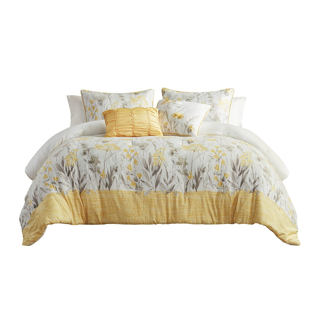 5 Piece Seersucker Comforter Set With Throw Pillows Yellow Full Queen Full Yellow Polyester