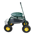 Garden Trolley Rolling Work Chair With Wheels, Garden Stool For Planting, 360 Degree Swivel Seat, Station Wagon Scooter With Steering Handle And Utility Tray, For Yard And Outdoors, Green Green Garden & Outdoor Iron