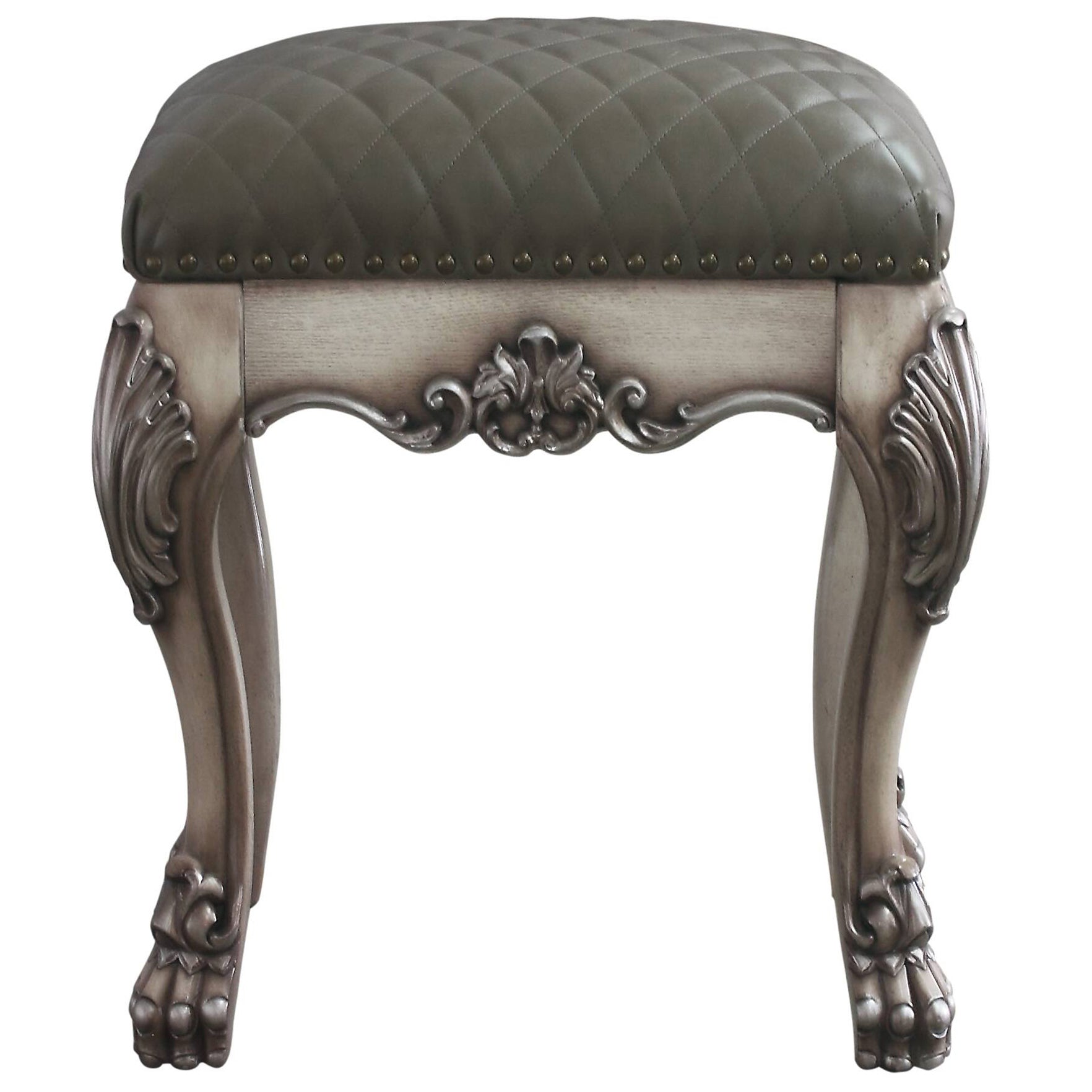 Grey And Vintage Bone White Vanity Stool With Tufted Seat Grey Bedroom Wood Fabric