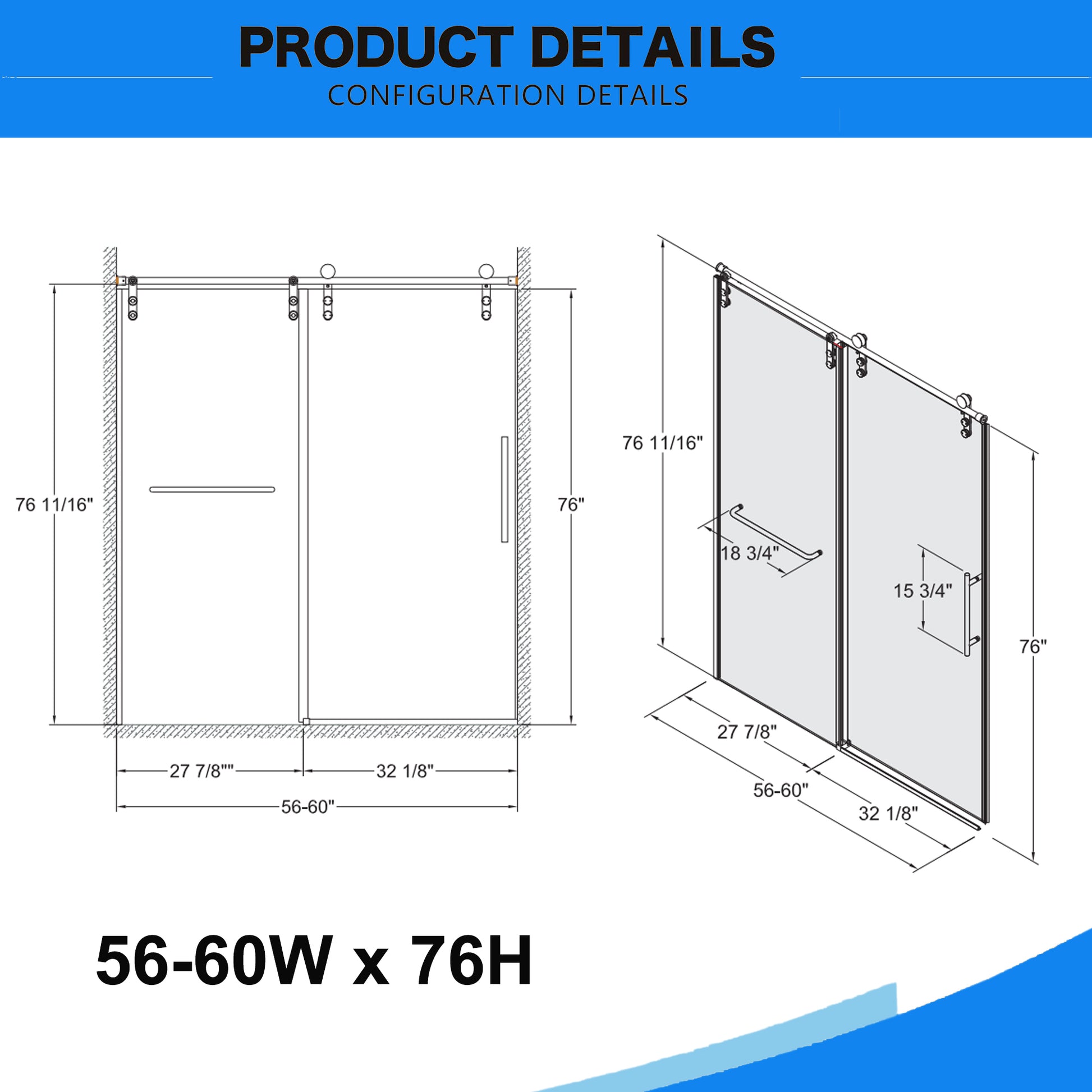 56" 60"W X 76"H Frameless , Sliding , Premium 5 16" 8Mm Thick Tempered Glass Shower Enclosure With Towel Bar ,Double Side Easy Clean Coat,Brushed Nickel Finished With Buffer Brushed Nickel Bathroom American Design Stainless Steel