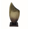 15 Inch Decorative Vase, Aluminum, Vertical Ribbing, Gold And Jet Black Gold Black Aluminium