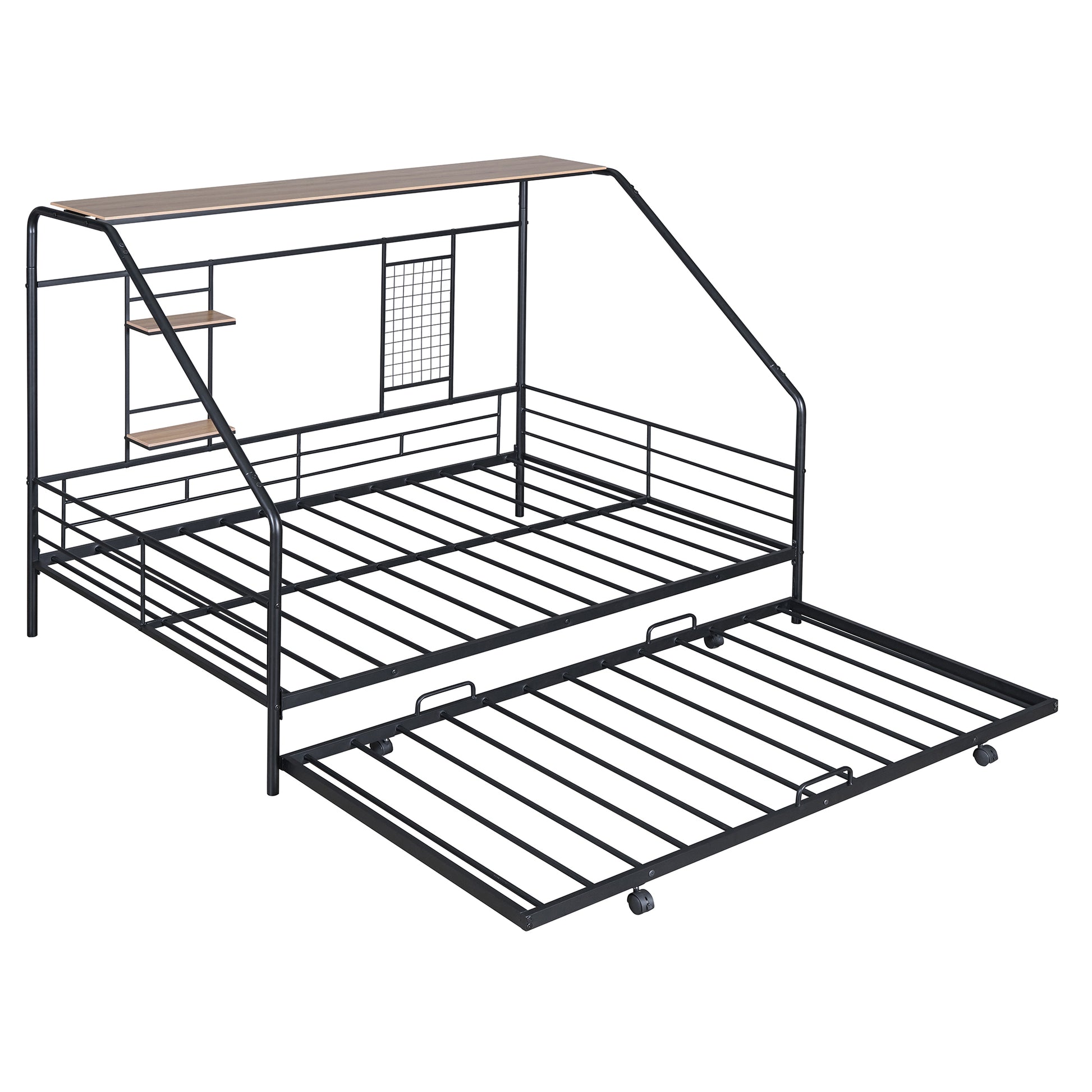 Full Size Metal House Bed With Trundle, Black Full Black Metal