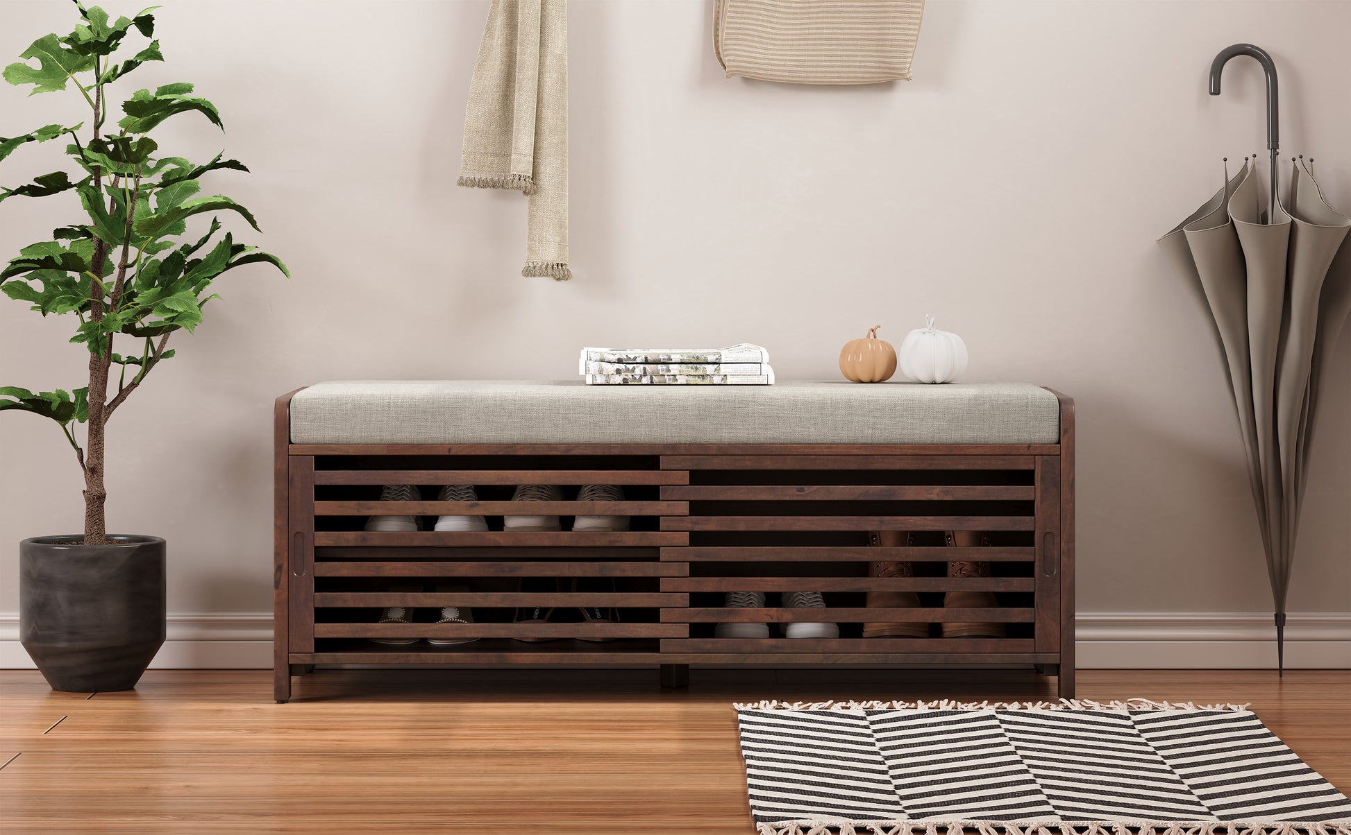 Distressed Shutter Storage Bench With Acacia Veneer For Retro Charm For Living Room, Entryway Espresso Espresso Mdf