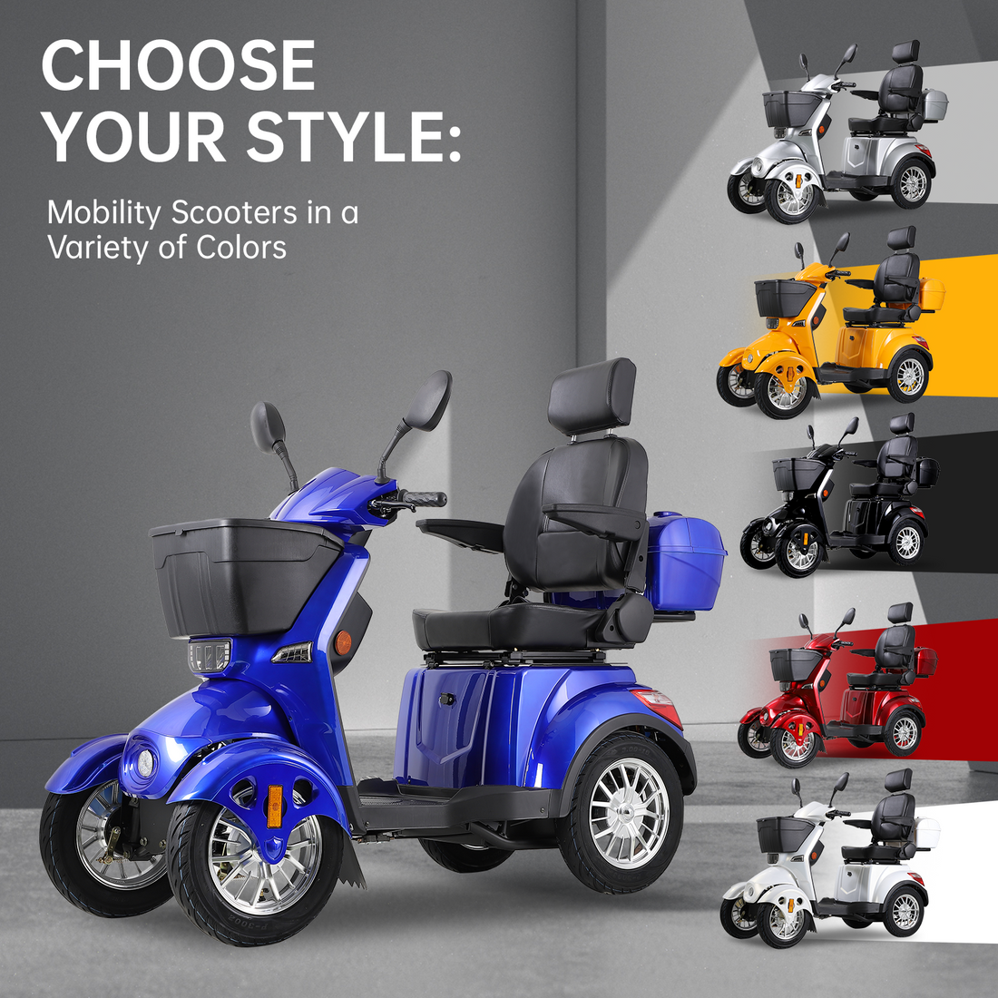 Xl3D4L Electric Mobility Recreational Travel Scooter For Adults,Mobility Scooters For Seniors, 4 Wheel Powered Mobility Scooters Blue Abs Pc Abs Pc