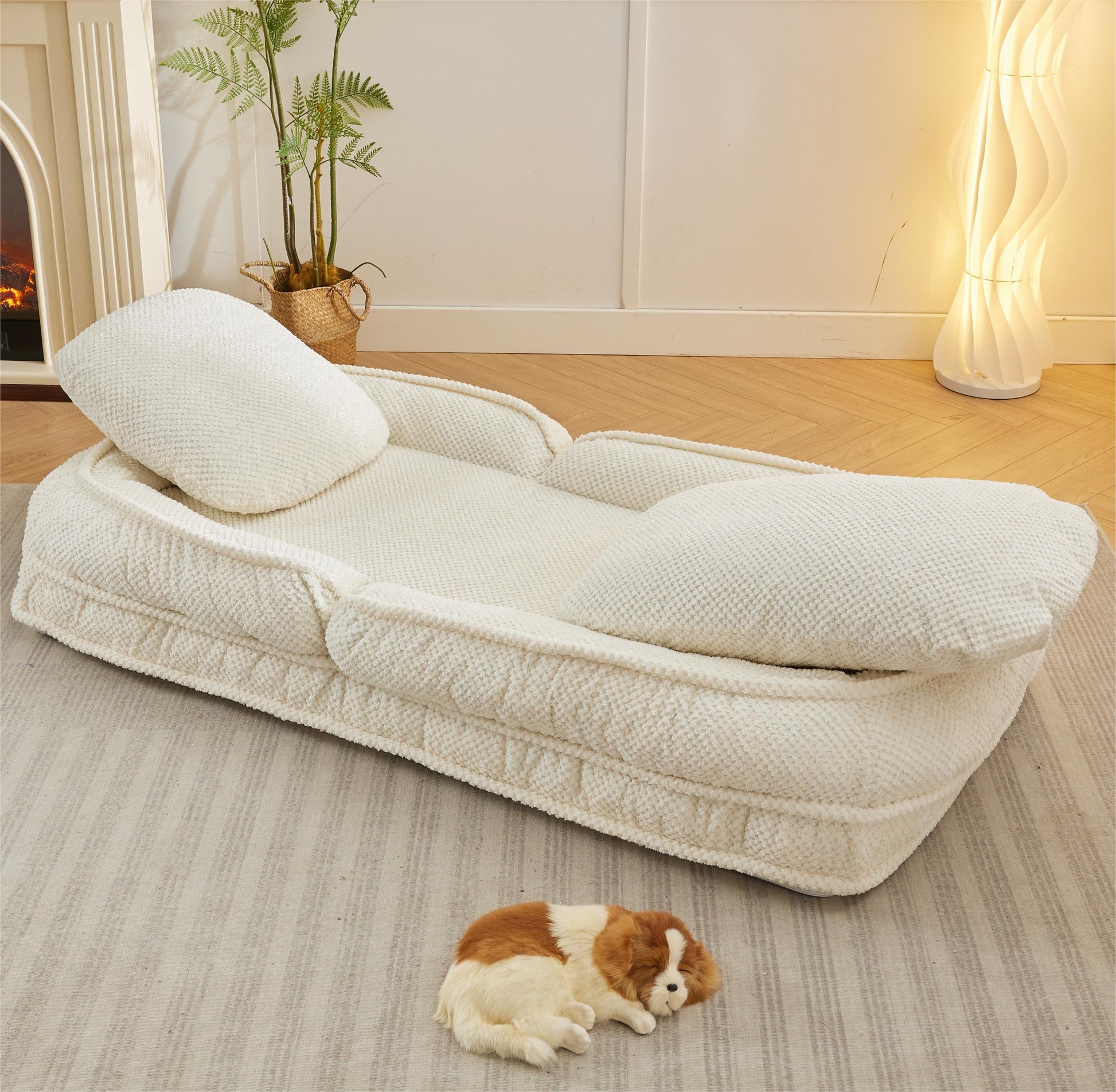 Human Dog Bed ,Lazy Sofa Couch ,5 Adjustable Position,Sit,Sleep,Fold,Suit To Put In Bedroom, Living Room ,Space Saving Design,White White Polyester Metal Primary Living Space Medium Soft Cushion Back Modern Foam Polyester