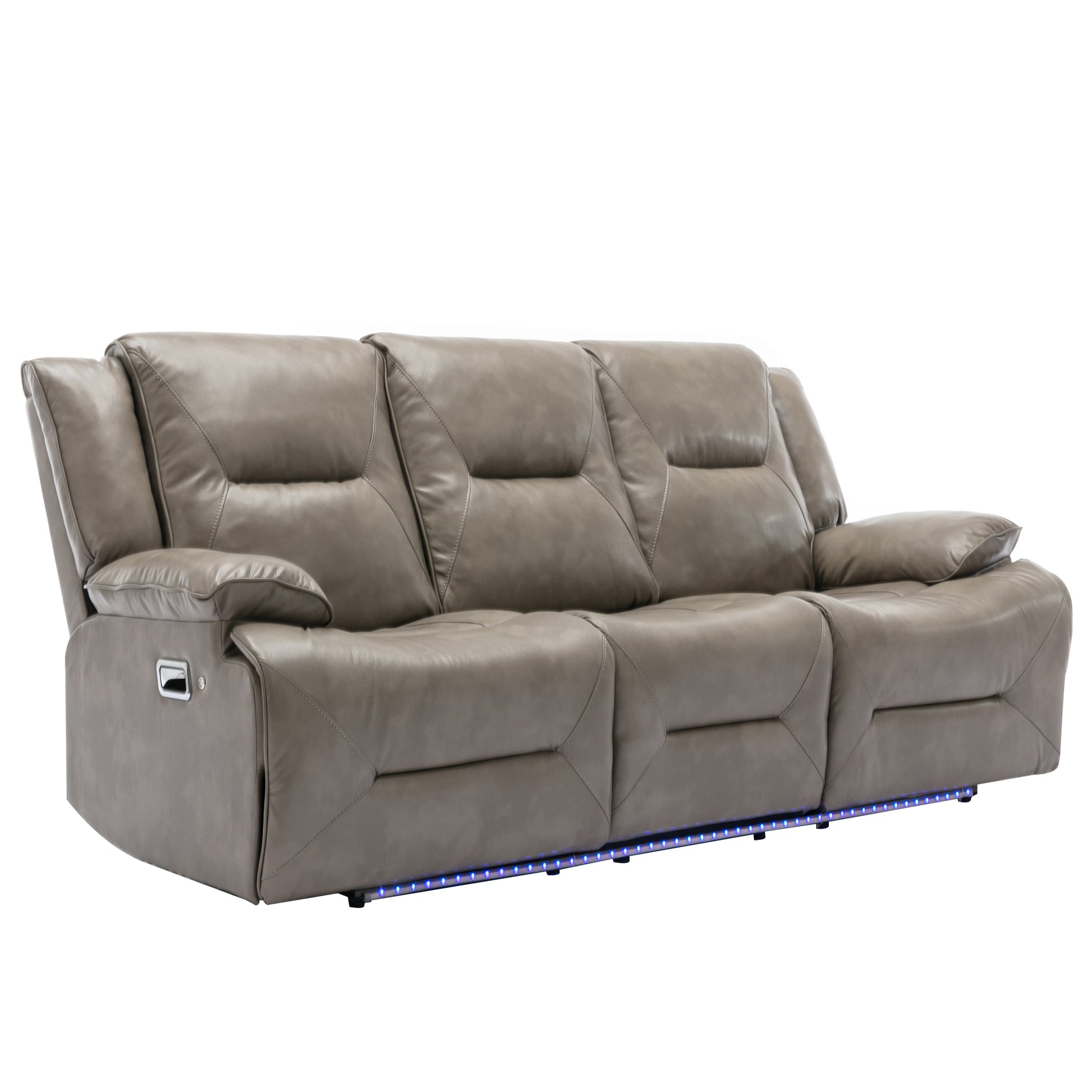 3 Seater Home Theater Recliner Manual Recliner Chair With A Led Light Strip Two Built In Cup Holders For Living Room,Bedroom, Grey Grey Foam Pu