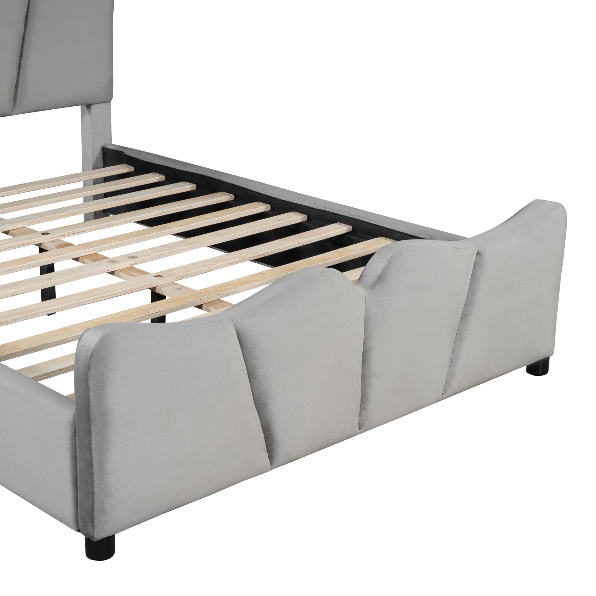 Full Size Upholstered Platform Bed Velvet Upholstered Bed, Gray Full Gray Velvet