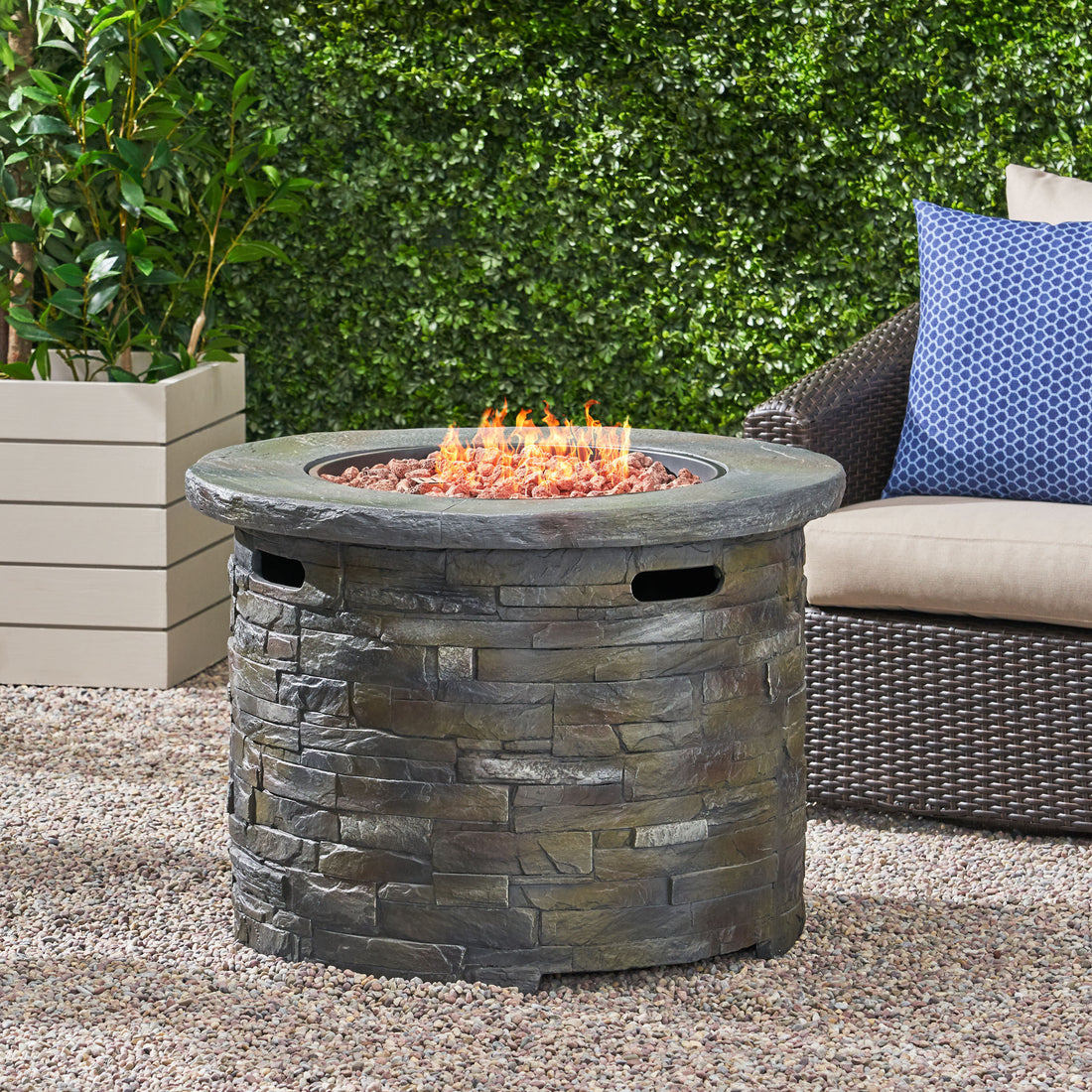 35" 40000 Btu Firepit Round Stone Gray Magnesium Oxide