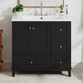 36 Inch Modern Bathroom Vanity With Usb Charging, Two Doors And Three Drawers Bathroom Storage Vanity Cabinet, Small Bathroom Vanity Cabinet With Single Sinkblack Faucets Not Included Black Bathroom Modern Solid Wood Mdf Resin