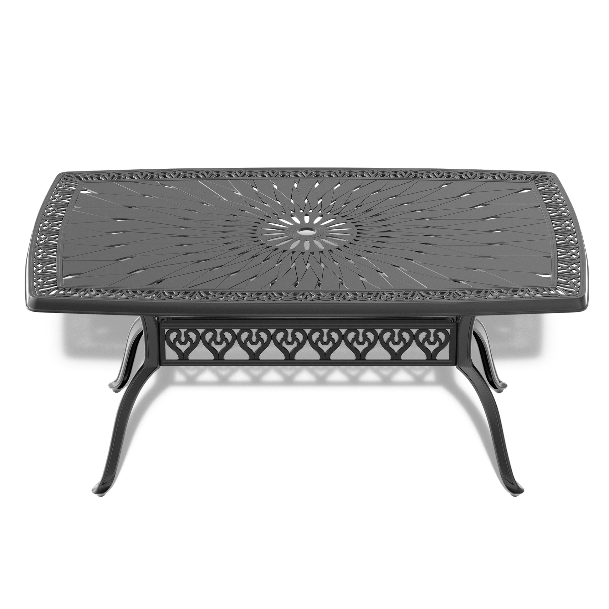 Cushions In Random Colors 5 Piece Set Of Cast Aluminum Patio Furniture With Cushions Yes Dining Set Black Seats 4 Rust Resistant Frame Water Resistant Cushion Garden & Outdoor Complete Patio Sets