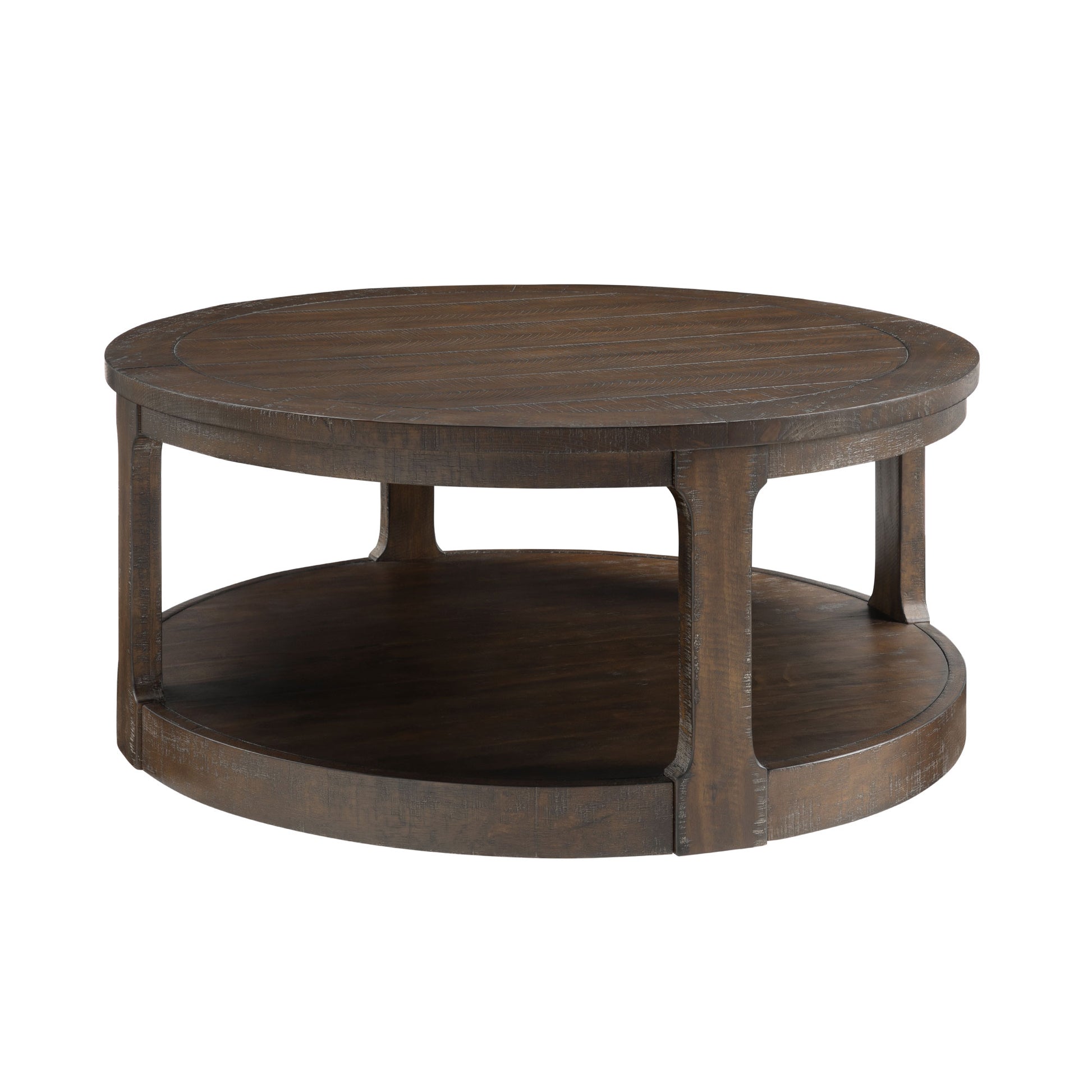 40Inch Large Curved 2 Tier Traditional Round Circle Wooden Center Coffee Table,Rounded Wooden Table With Wheels ,Table For Living Room,Office,Apartment,Brown Dark Brown Solid Wood