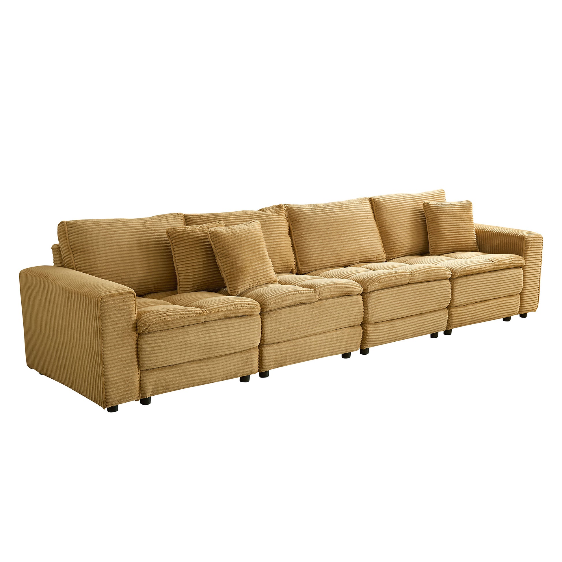 4 Seats Complimentary 2 Pillows ,Oversized Sectional Sofa,L Shaped Corner Couch With Detachable Seat & Back Cushion, Corduroy Upholstery Convertible Sleeper Sofa&Couch For Living Room Yellow Fabric 4 Seat