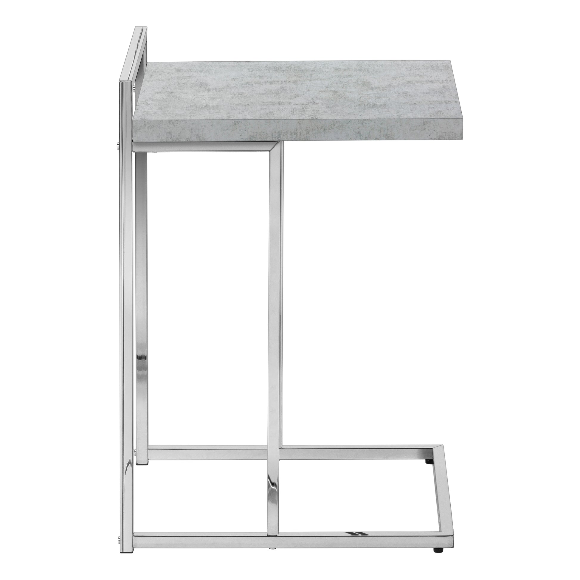 Accent Table, C Shaped, End, Side, Snack, Living Room, Bedroom, Grey Laminate, Chrome Metal, Contemporary, Modern Grey Particle Board