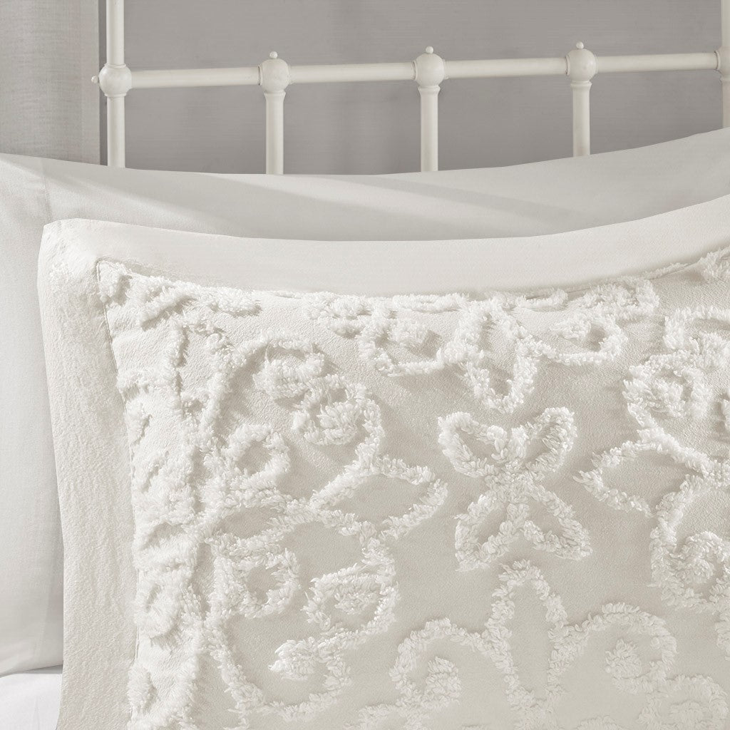 3 Piece Tufted Cotton Chenille Bedspread Set Off White Full Queen Off White Cotton