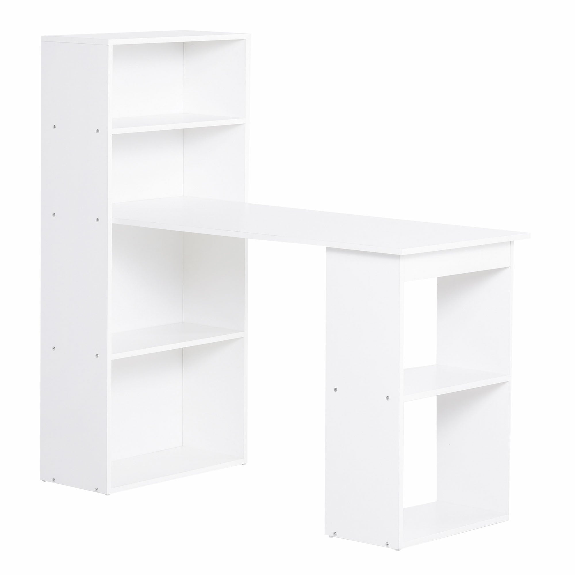 Homcom Modern Home Office Desk With 6 Tier Storage Shelves, 47" Writing Table With Bookshelf, White White Engineered Wood