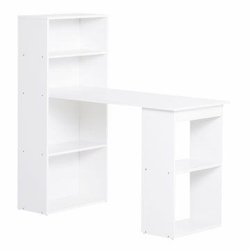 Homcom Modern Home Office Desk With 6 Tier Storage Shelves, 47" Writing Table With Bookshelf, White White Engineered Wood