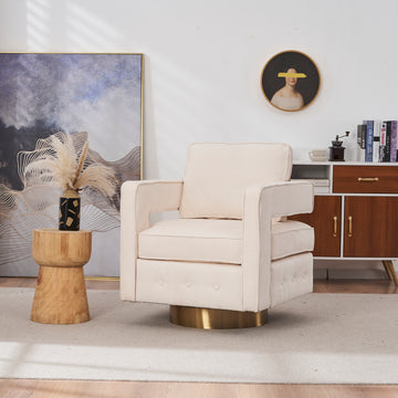 Swivel Barrel Chair For Living Room,360 Degree Swivel Club Modern Accent Single Sofa Chair, Small Leisure Arm Chair For Nursery, Hotel, Bedroom, Office Beige Primary Living Space Modern Linen