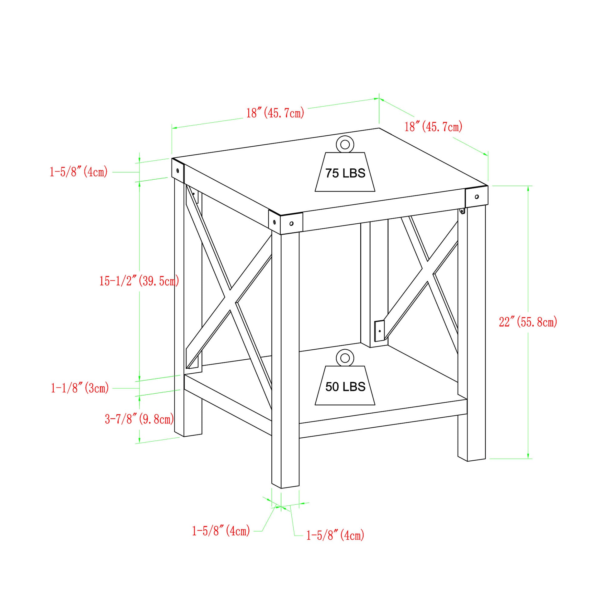 Farmhouse Metal X Accent Table With Lower Shelf Sable Grey Gray Mdf