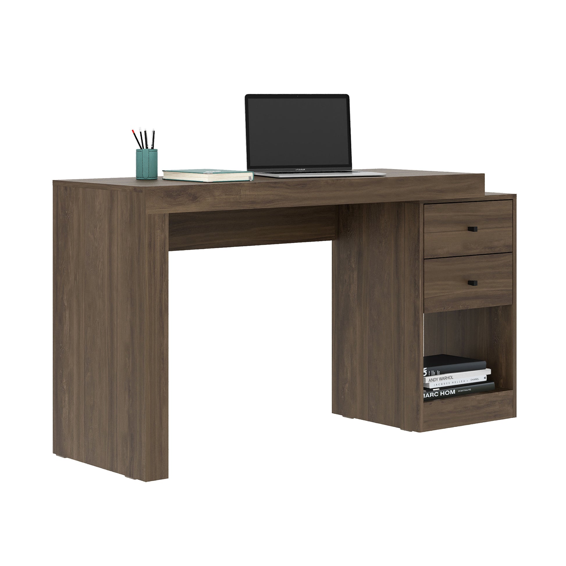 Techni Mobili Expandable Home Office Desk, Walnut Walnut Writting Desk Office Modern Rectangular Rectangular Mdf