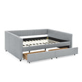 Queen Size Daybed With Two Drawers Trundle Upholstered Sofa Bed, With Vertical Stripes Linen Fabric, Grey 86.5