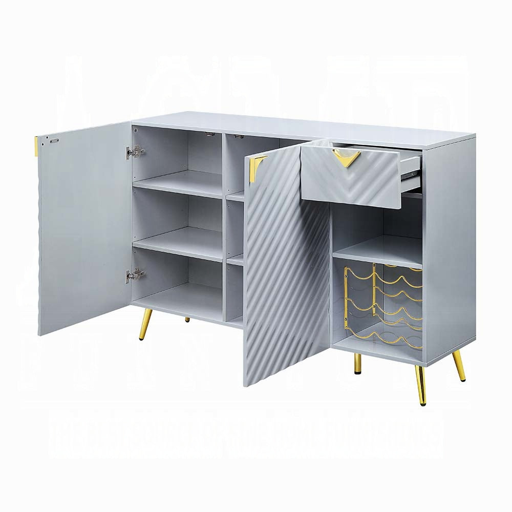 Grey High Gloss Server 2 Door Server With Drawer And Shelf Grey Dining Room Glam Cabinets Included Wood Metal