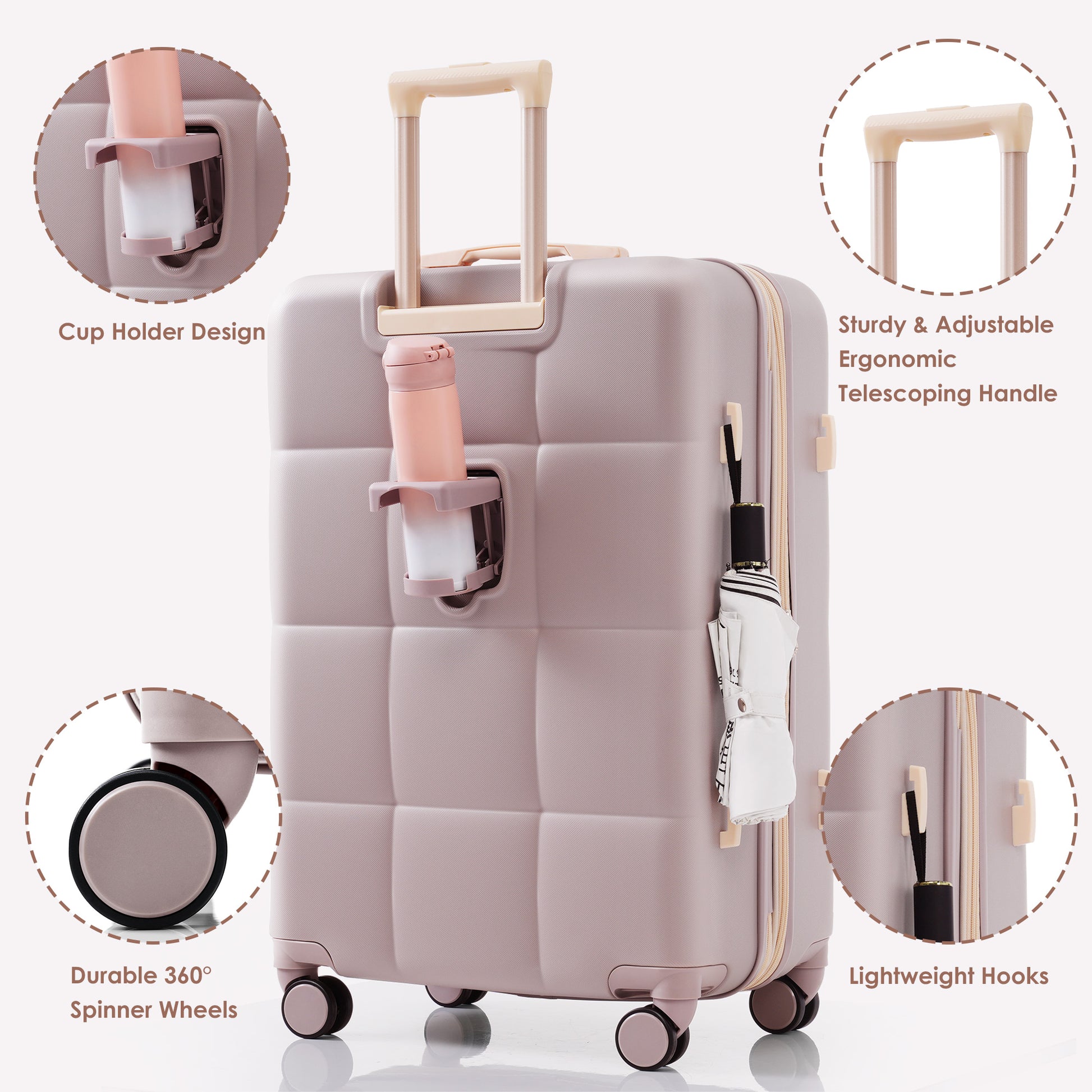 3 Piece Luggage Set With 20" Front Opening Carry On, 28" Expandable Suitcase, And Expandable Travel Bag, Rosybrown Brown Abs