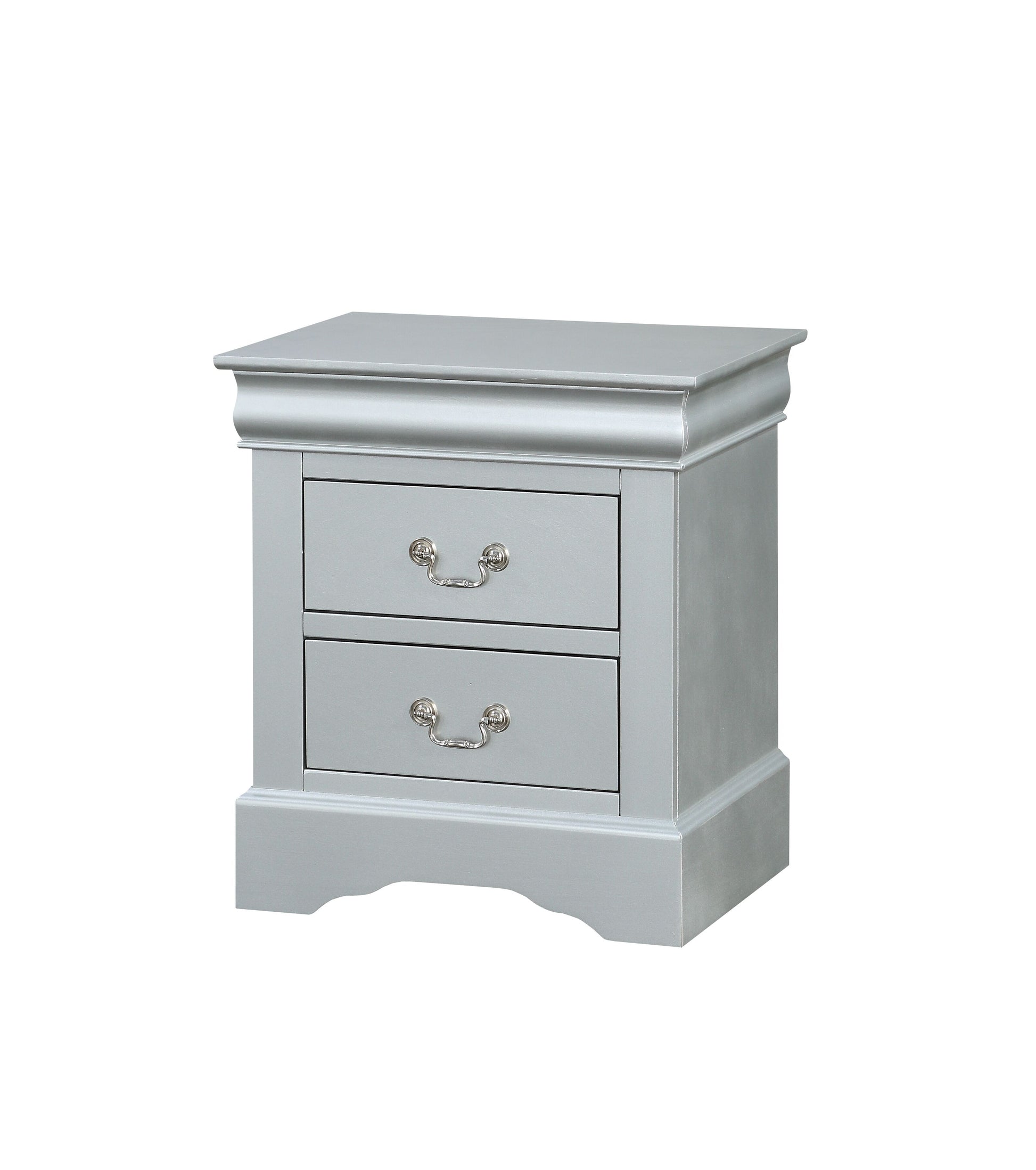 Louis Philippe Platinum Finish Nightstand Silver Grey Synthetic Wood