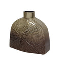 Pece 8 Inch Aluminum Decorative Vase, Webbed Design, Square Base, Gold Gold Aluminum