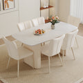 Table And Chair Set.67*35.4 Cream Style Mdf White Dining Table Set With 6 Cream Style Dining Chairs With A Vertical Line Design On Backrest.Adding A Warm And Gentle Atmosphere To Your Family. White