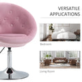 Homcom Modern Makeup Vanity Chair Round Tufted Swivel Accent Chair With Chrome Frame Height Adjustable For Living Room, Bedroom Pink Pink Steel