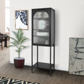 Stylish Tempered Glass High Cabinet With Arched Door Adjustable Shelves And Feet Anti Tip Dust Free Fluted Glass Kitchen Credenza Black Black Tempered Glass Sheet Metal Plastic