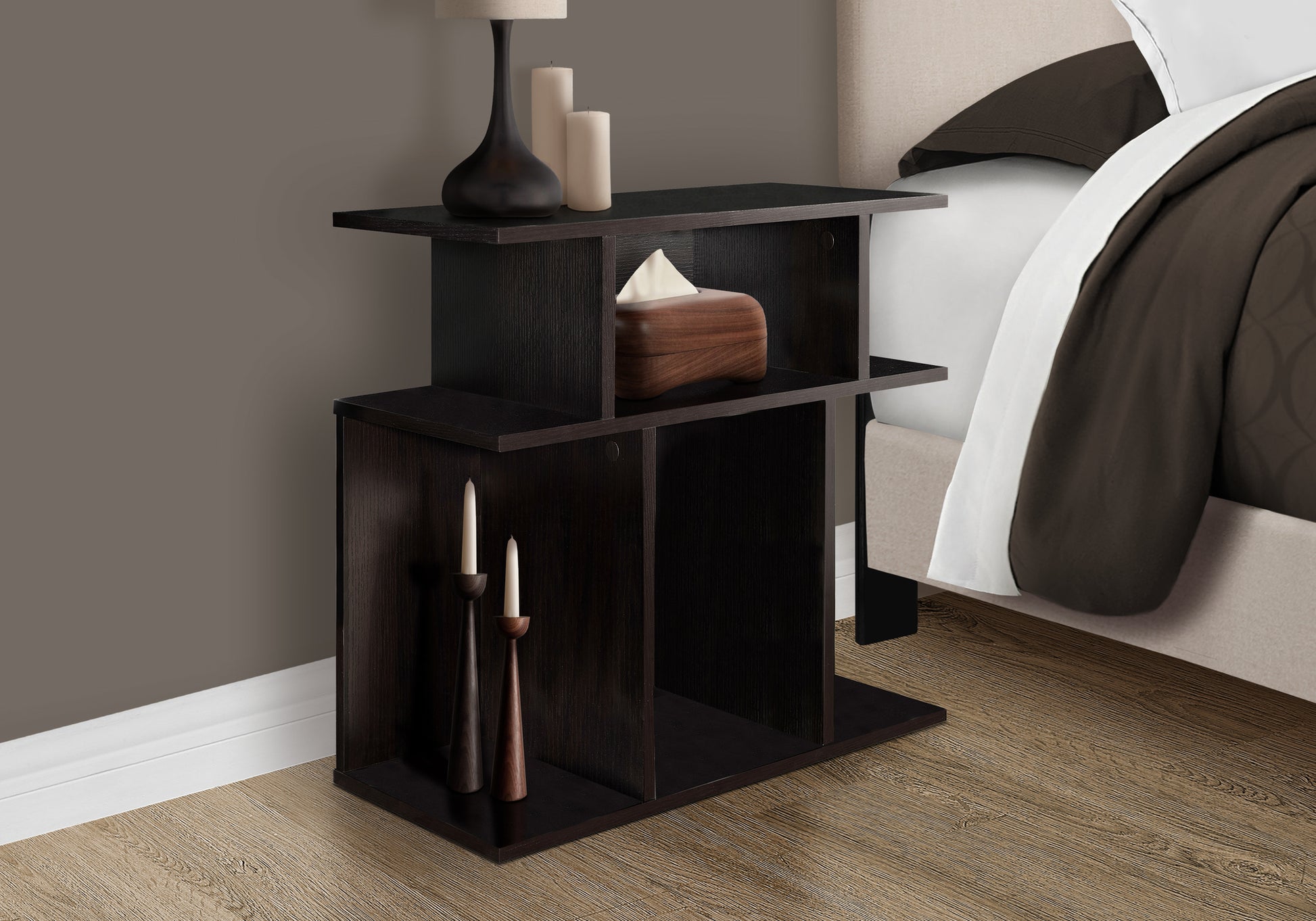 Accent Table, Side, End, Nightstand, Lamp, Living Room, Bedroom, Brown Laminate, Contemporary, Modern Espresso Mdf