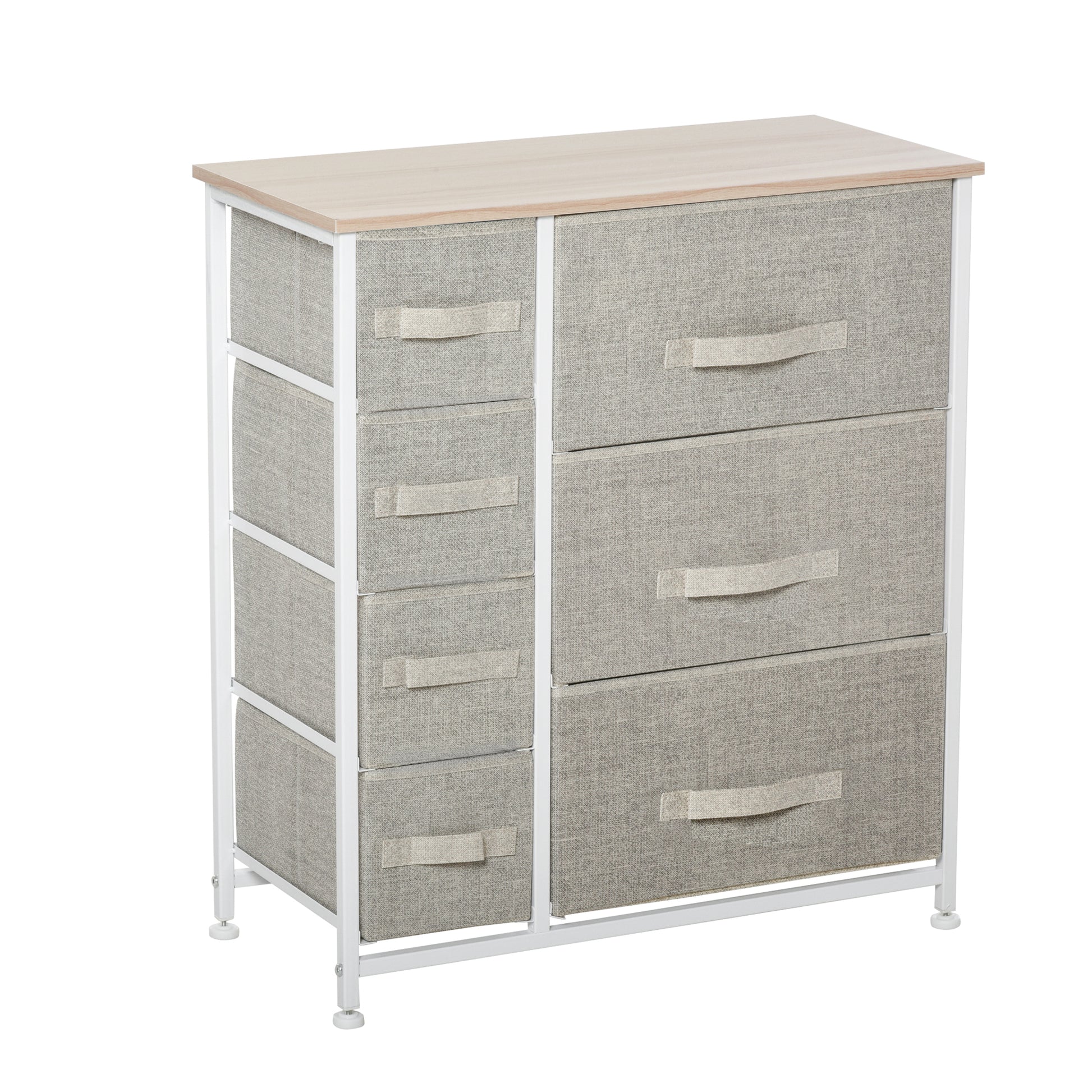 Homcom 7 Drawer Dresser Storage Tower Cabinet Organizer Unit, Easy Pull Fabric Bins With Metal Frame For Bedroom, Closets, Light Gray Light Gray Metal